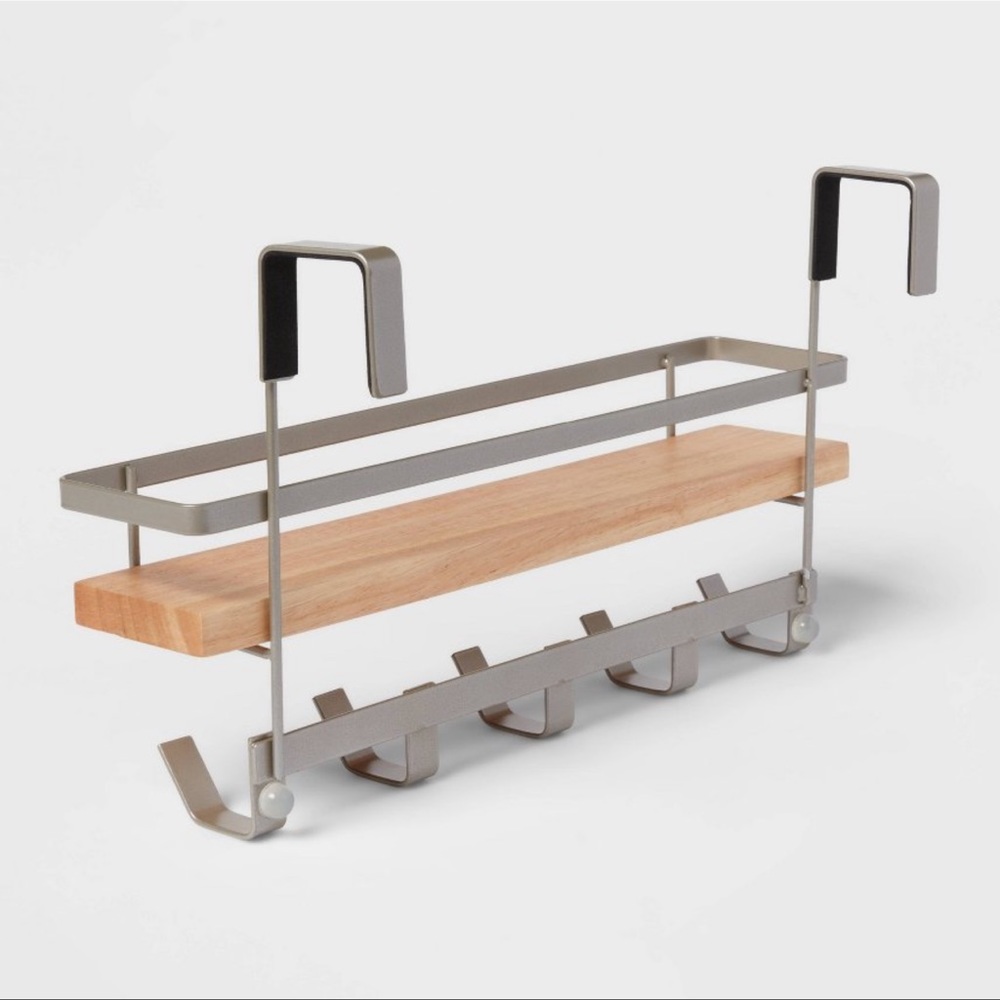 Shelf Rack with 5 Hooks Brushed Nickel - Brightrooom
